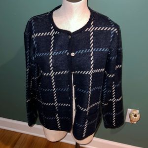 Vintage Tally-Ho Plaid button-up sweater, size medium